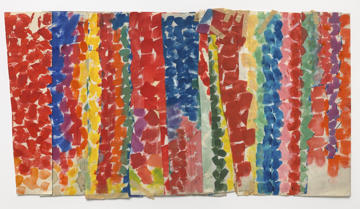 Colorful stripes of broken brushstrokes by Alma Thomas