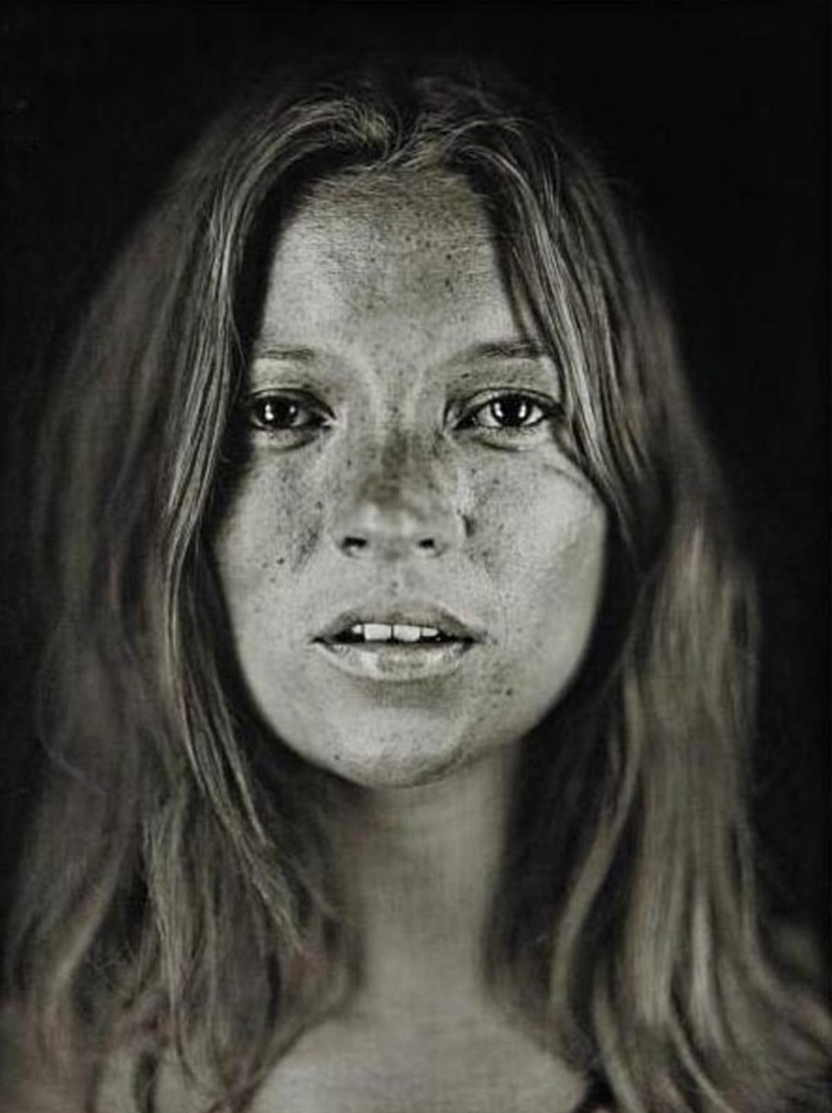 Close up image of Kate Moss by Chuck Close