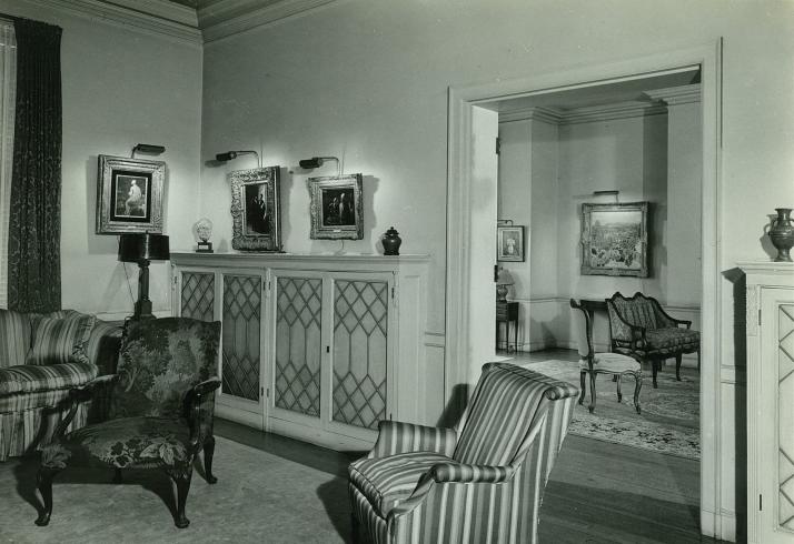 House galleries (formerly the east and west parlors), 1950–51, featuring works by Jean-Auguste-Dominique Ingres, Honoré Daumier, and Pierre Bonnard