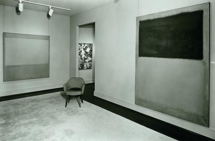 The Rothko Room, 1960–63, in the original Annex with a work by Jackson Pollock in the adjoining gallery