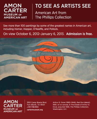 Poster for the exhibition To See as Artists See at the Amon Carter Museum featuring a painting with a Red Sun