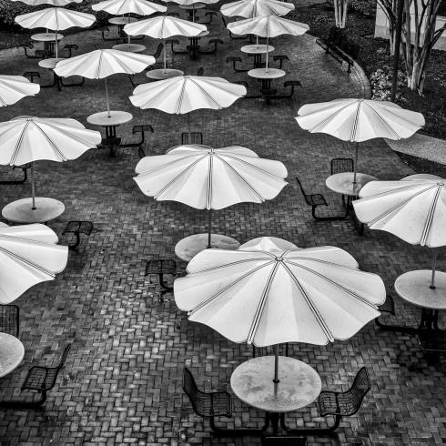 Photograph of empty tables and chairs