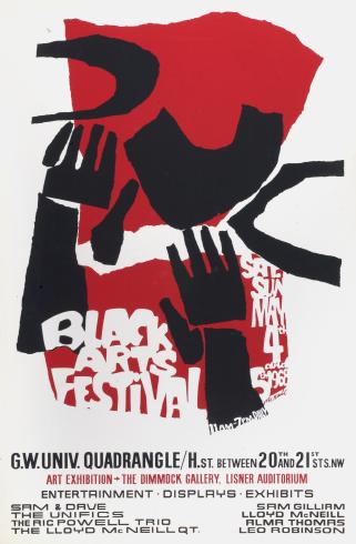 Abstract black and red poster advertising Black Arts Festival