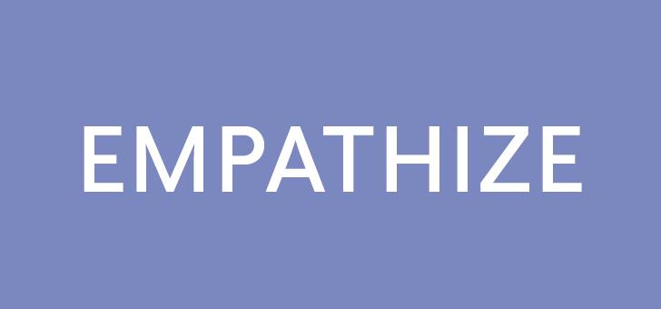 The word "empathize" in white on a purple background