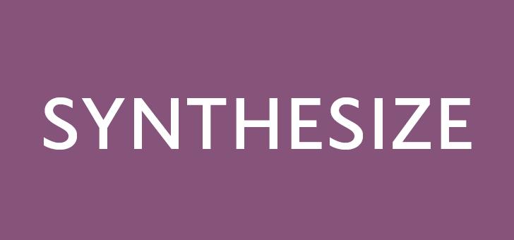 The word "synthesize" in white on a purple background