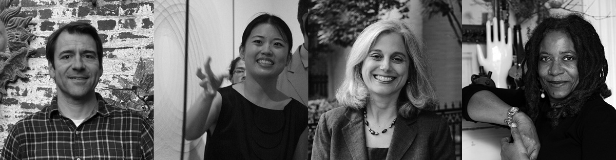 Black and white headshots of one man and three women