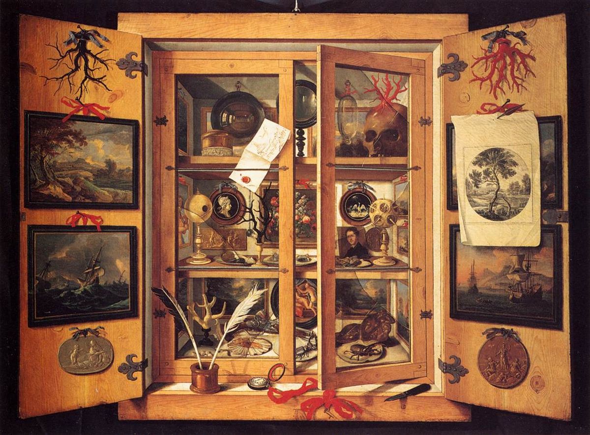 A painting of a Cabinet of Curiosities by Domenico Remps