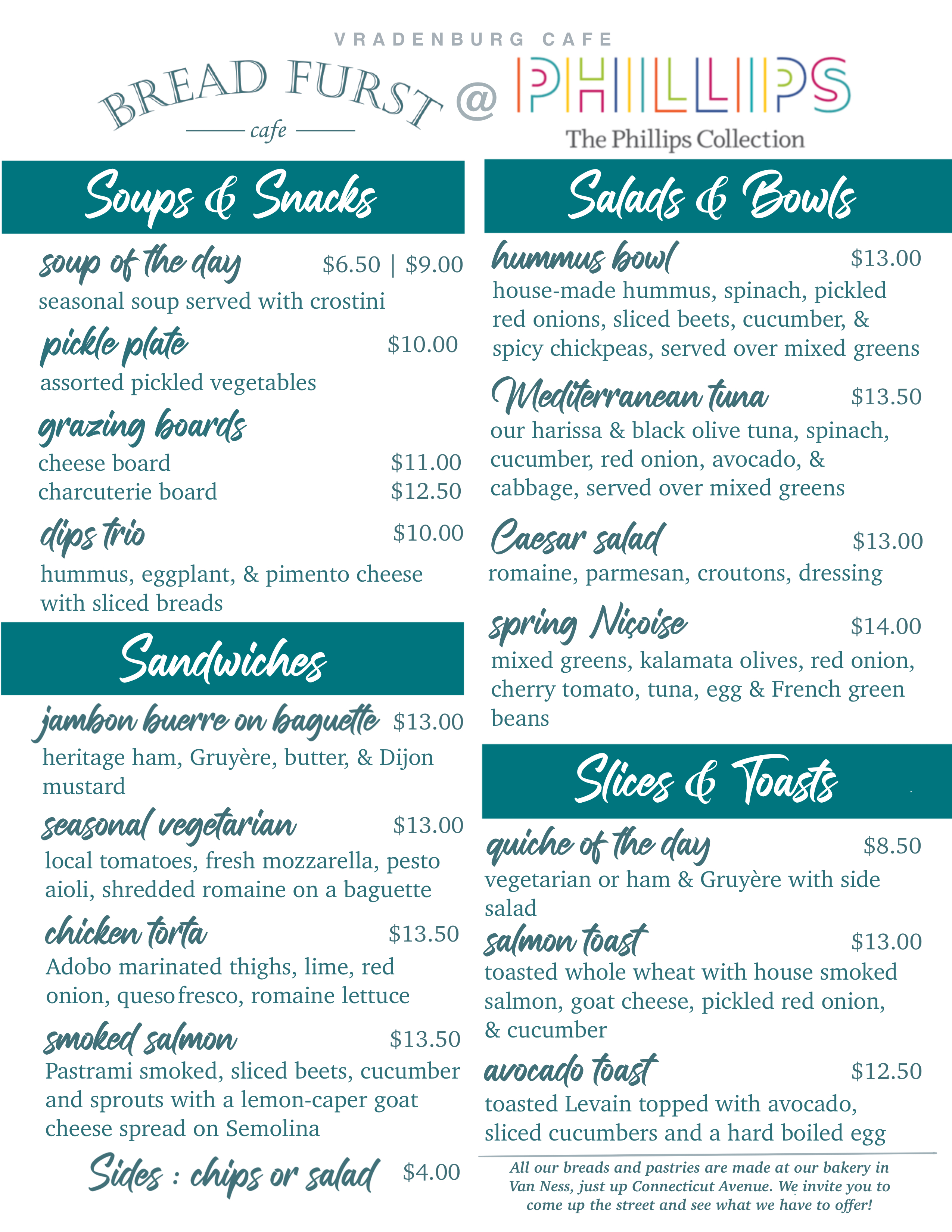 Bread Furst menu