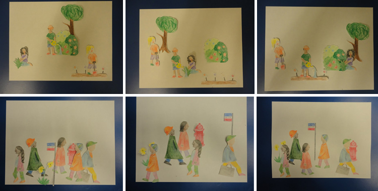 Photograph of several drawings made of cut out figures