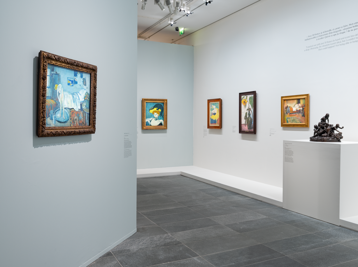 Installation view of artworks on view at the Musee Orangerie