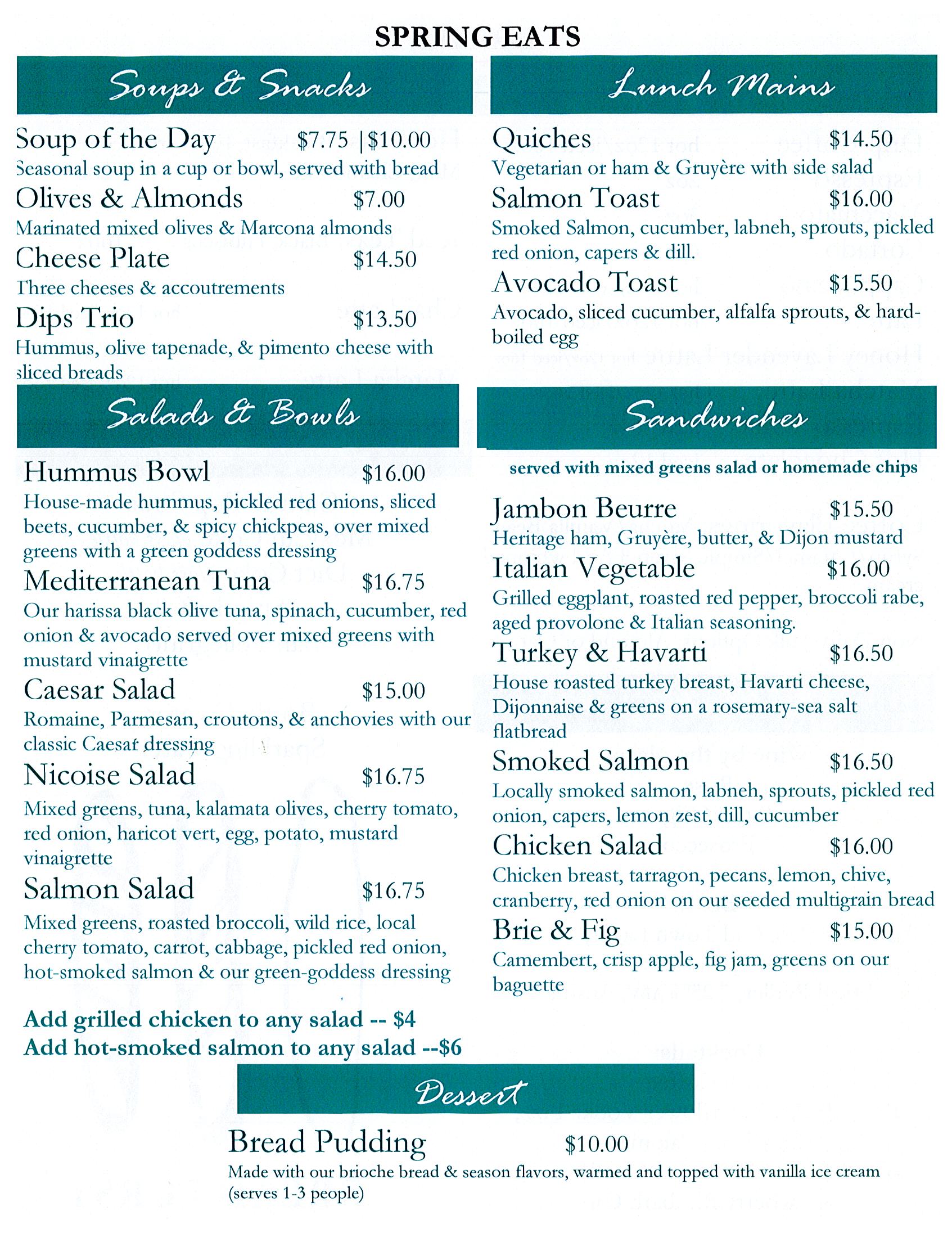 Bread Furst food menu