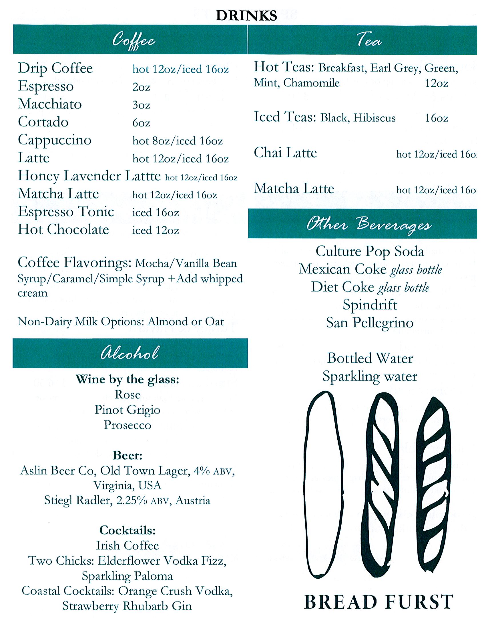 Bread Furst drink menu