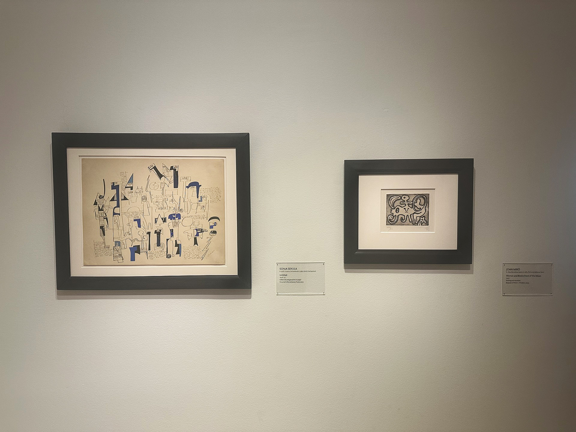Sonja Sekula work next to Joan Miro work on wall