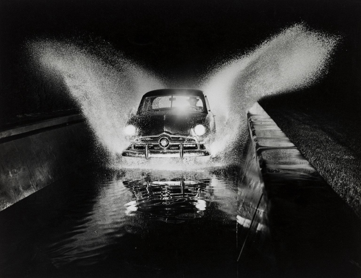 Ford Car Being Driven through Deep Water at Ford Test Site, Detroit, MI
