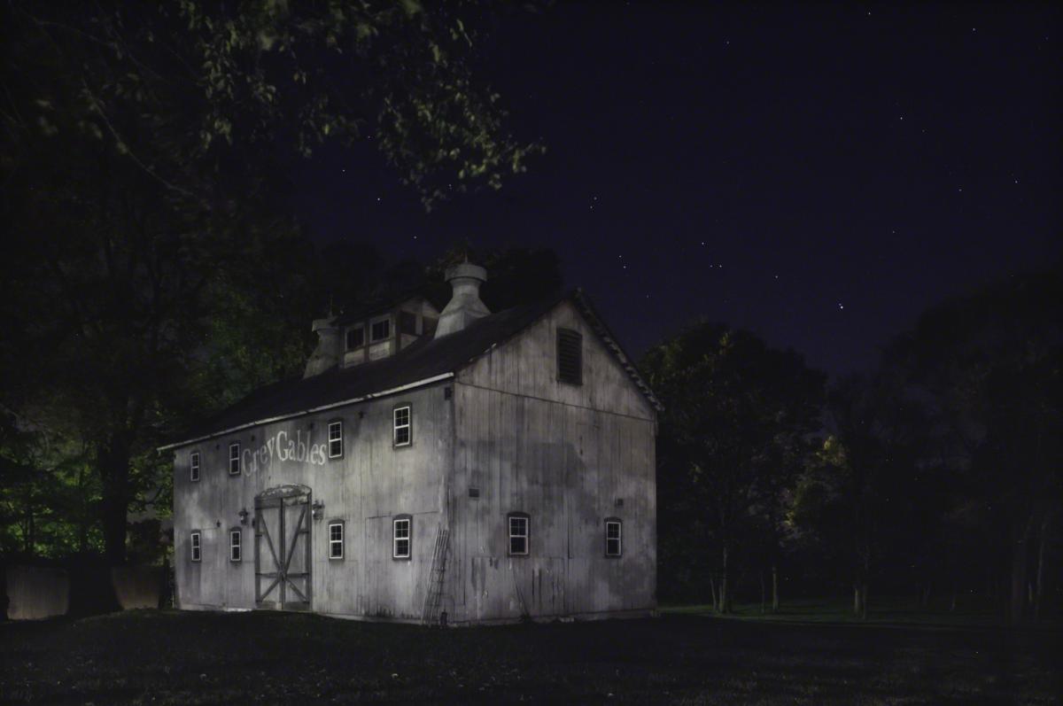 Look for the Grey Barn Out Back, Joshua Eliason Jr. barnyards and farmhouse, with a tunnel leading underneath the road to another station, Centerville, Indiana