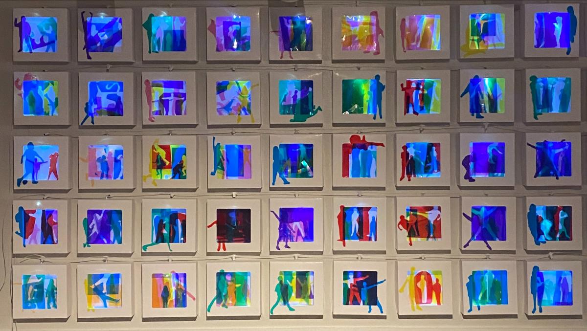 Colorful lightboxes with silhouettes 