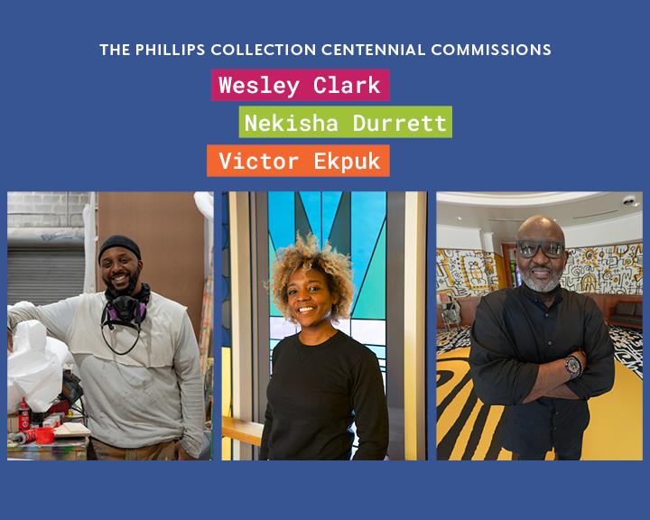 Collage of photos of Wesley Clark, Nekisha Durrett, and Victor Ekpuk