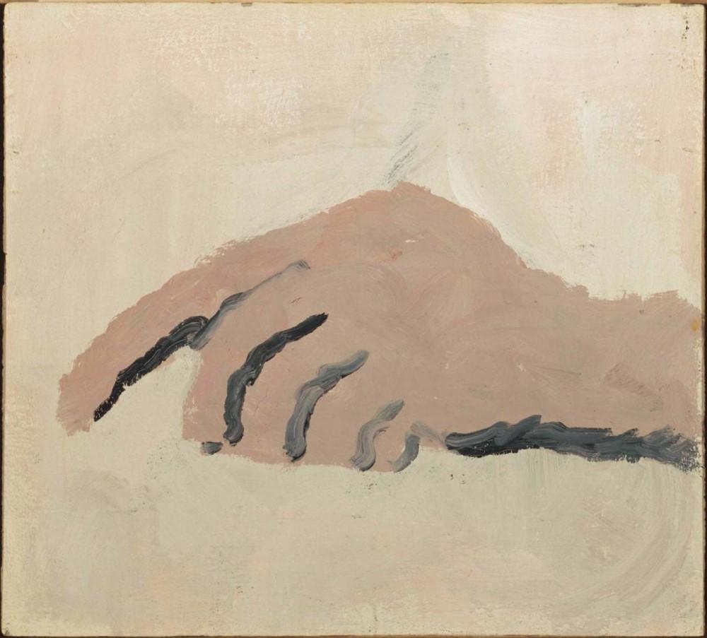 abstract painting of a hand, in a loose fist