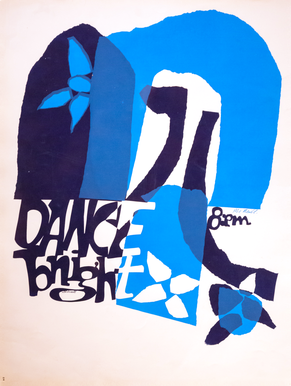 Poster image reading "Dance tonight" and blue abstract shapes