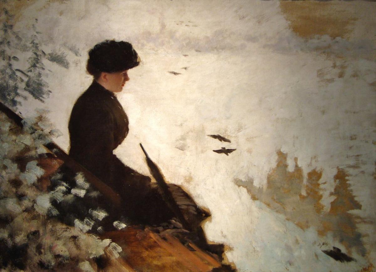 Painting by Giuseppe De Nittis of a woman in the snow