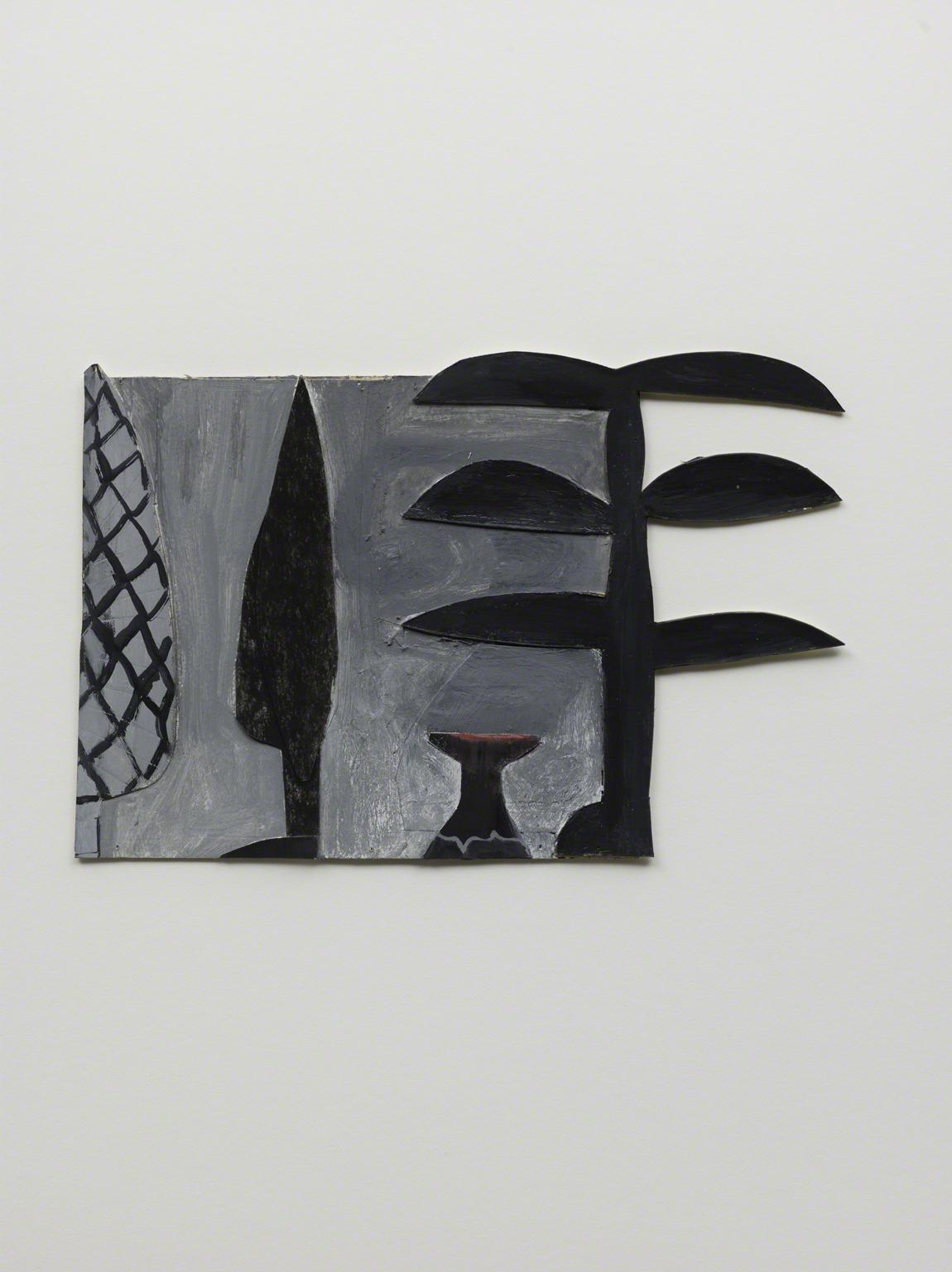 Abstraction of two pine trees and a tall tree with six leaves