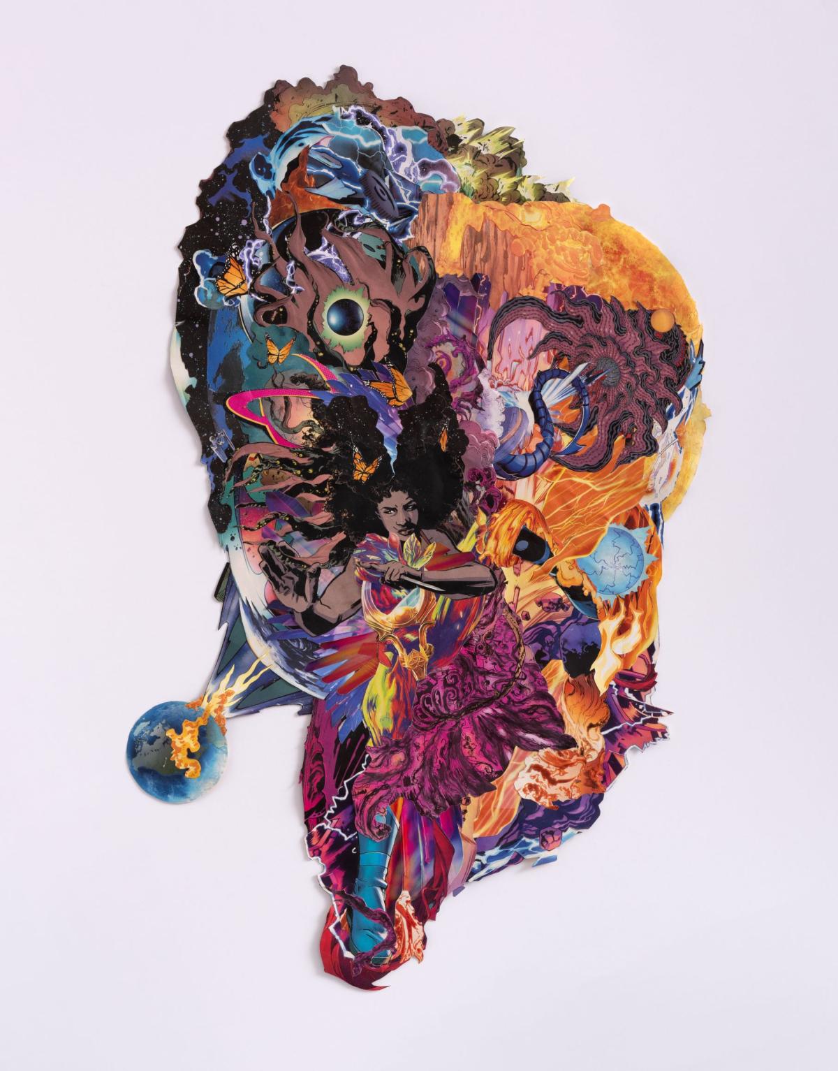 Noreen Smith, Soft Black Wool and a Can of Whop Ass, paper collage