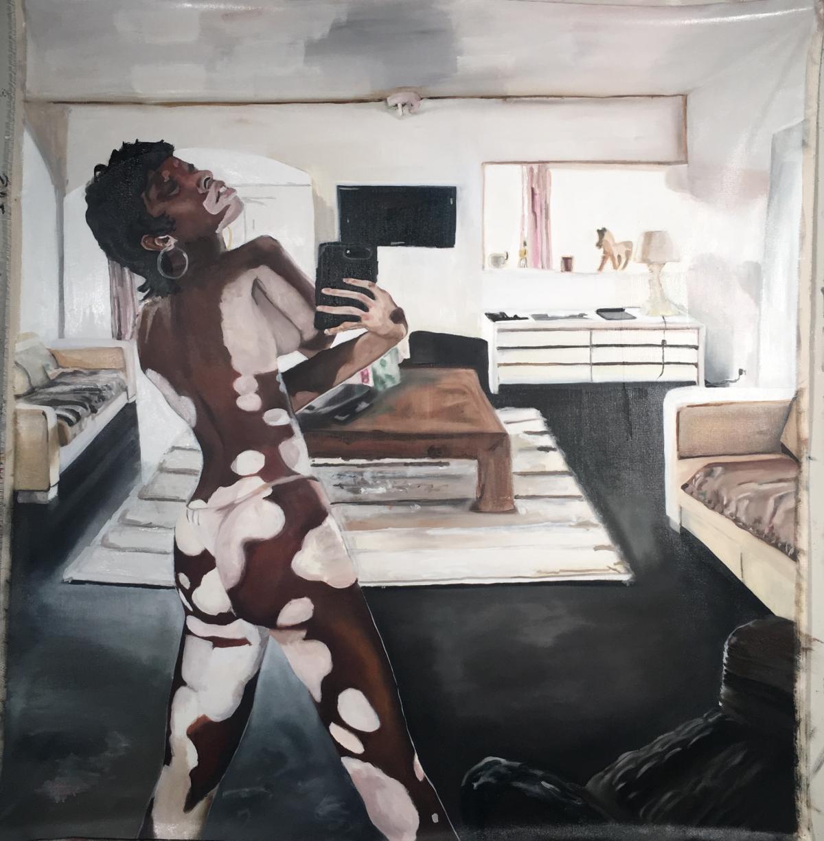 Shawn Lindsay, winnieharlow in the Mirror, Oil on canvas, 2018