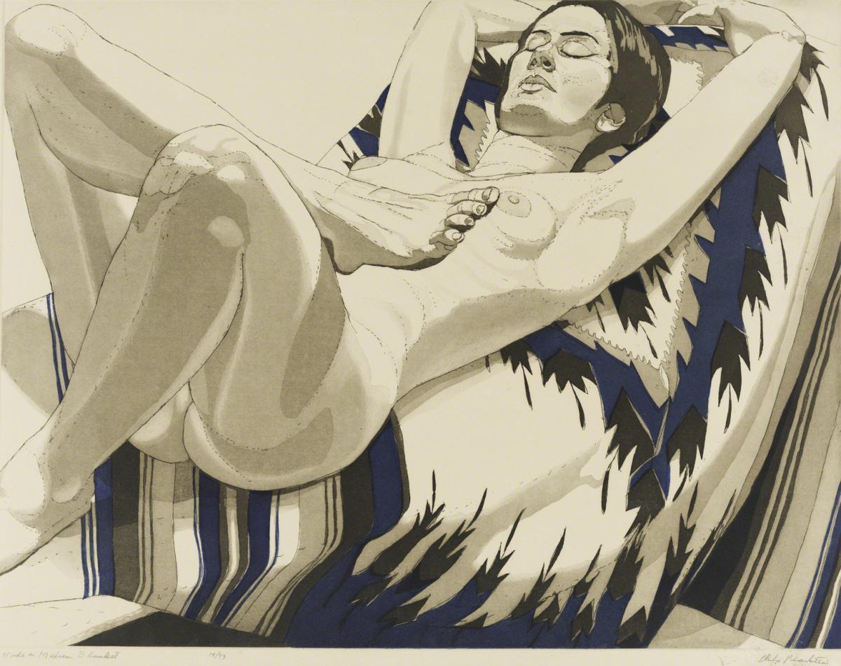 Philip Pearlstein, Nude on Mexican Blanket, 1971.