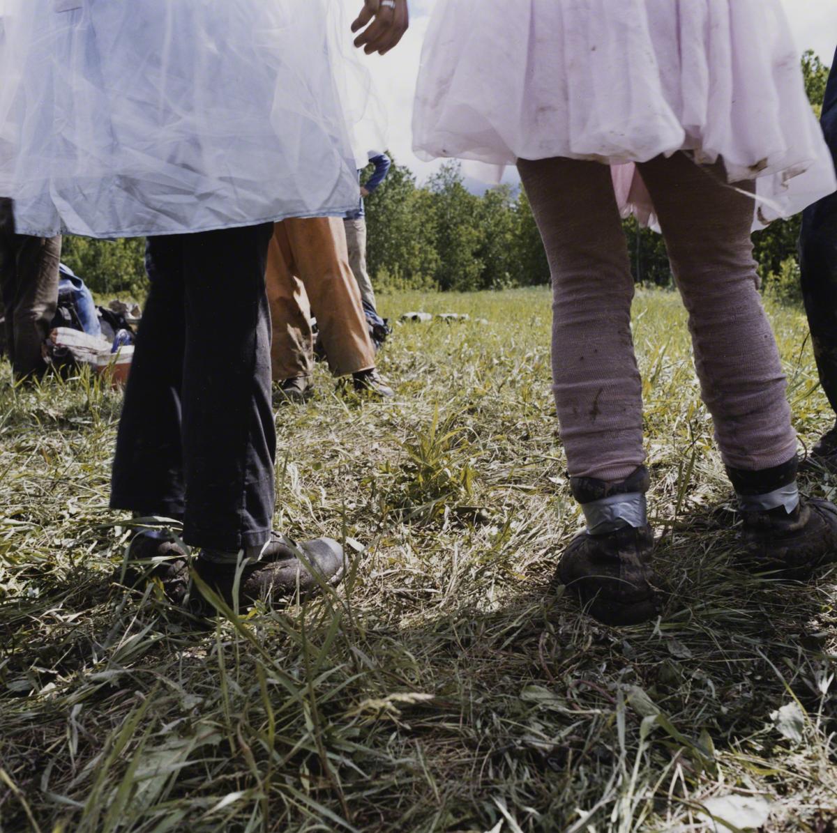 Sarah Anne Johnson, Duct Tape Boots and Skirts (Tree Planting project), 2004.