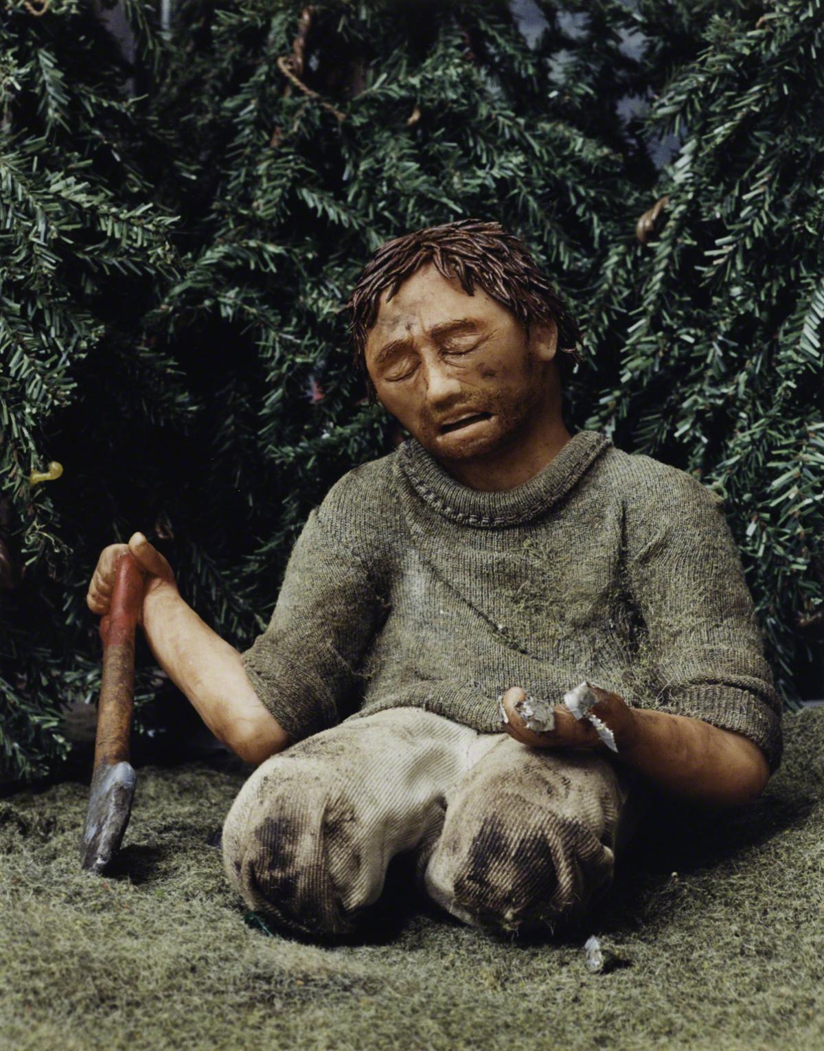 Sarah Anne Johnson, Untitled (Planter on His Knees) (Tree Planting project), 2005.