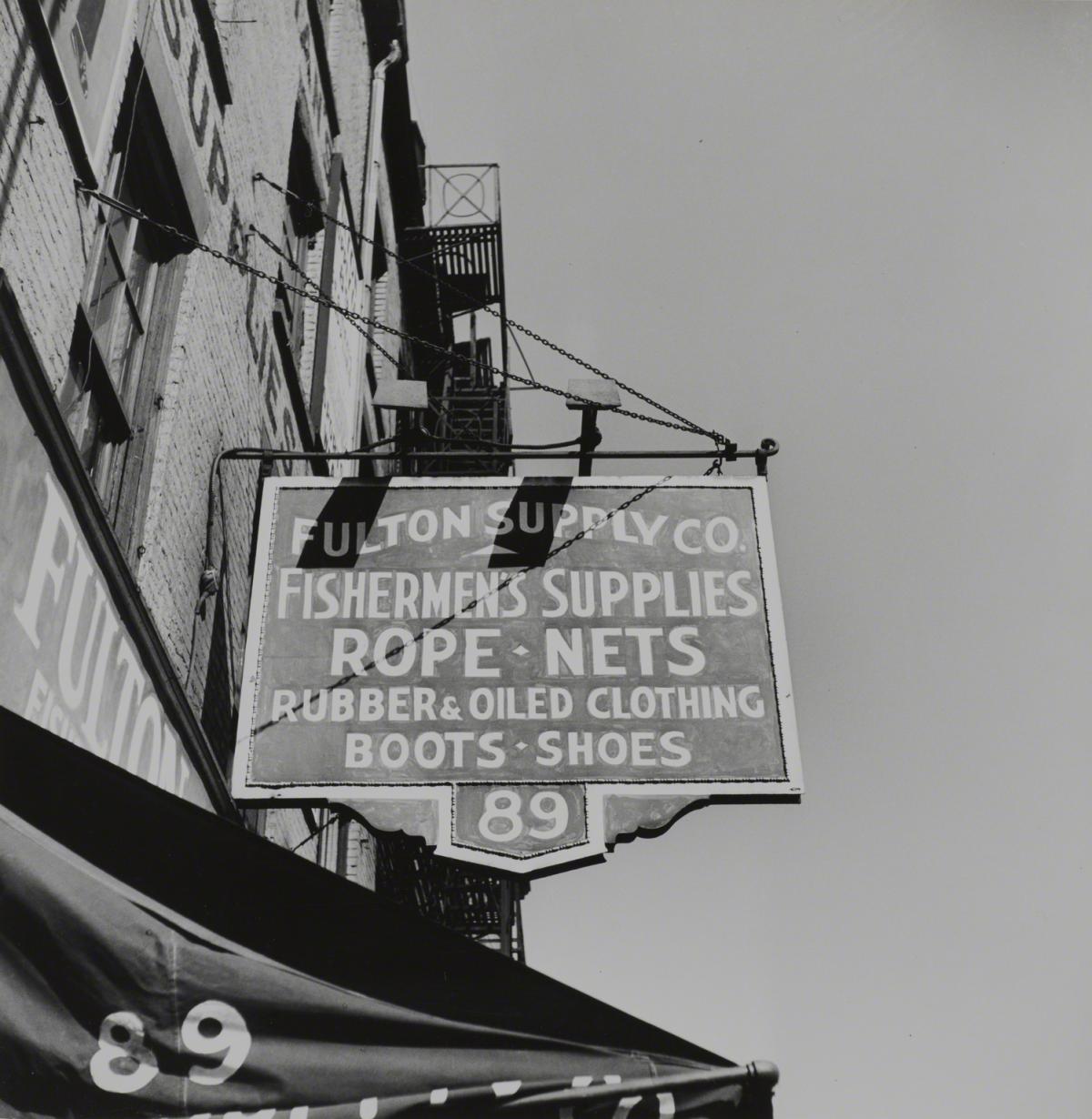 Esther Bubley, Store Sign Near the Fulton Fish Market, 1946.