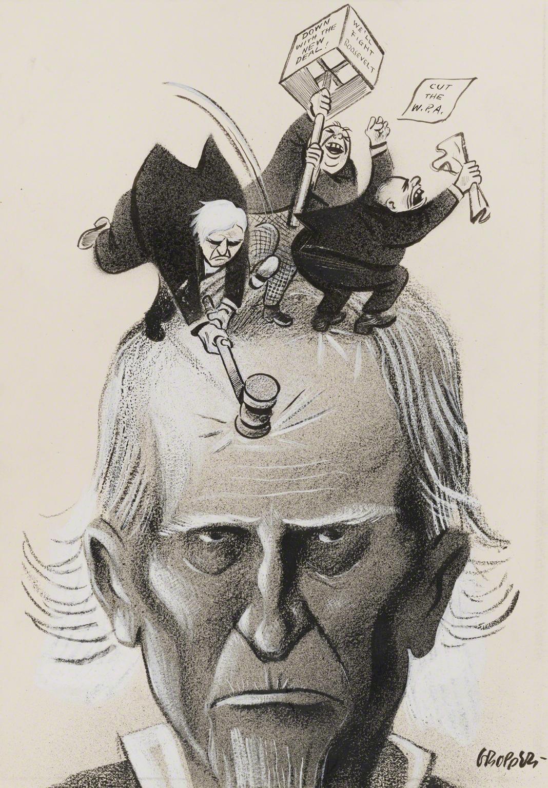 William Gropper, "Down with the New Deal-We'll Fight Roosevelt- Cut the W.P.A.", not dated.