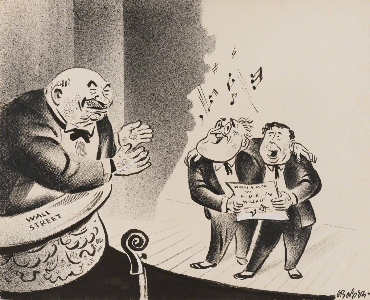 William Gropper, Words and Music by FDR and Willkie, Wall Street, 1940.