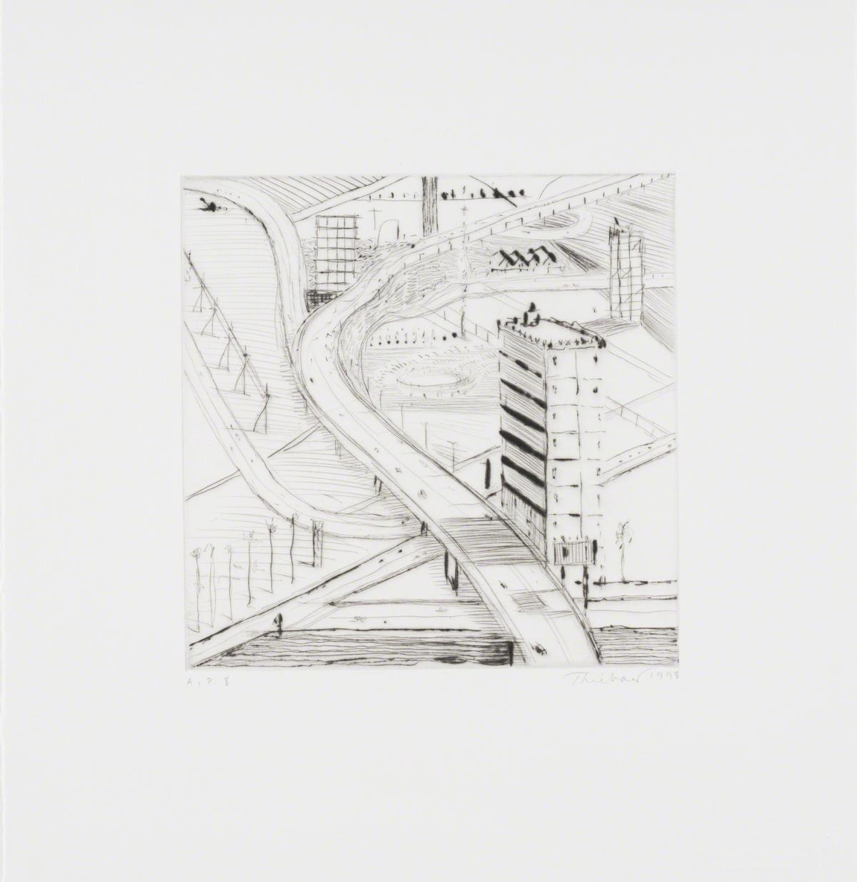 Wayne Thiebaud, Freeway Building, 1998.