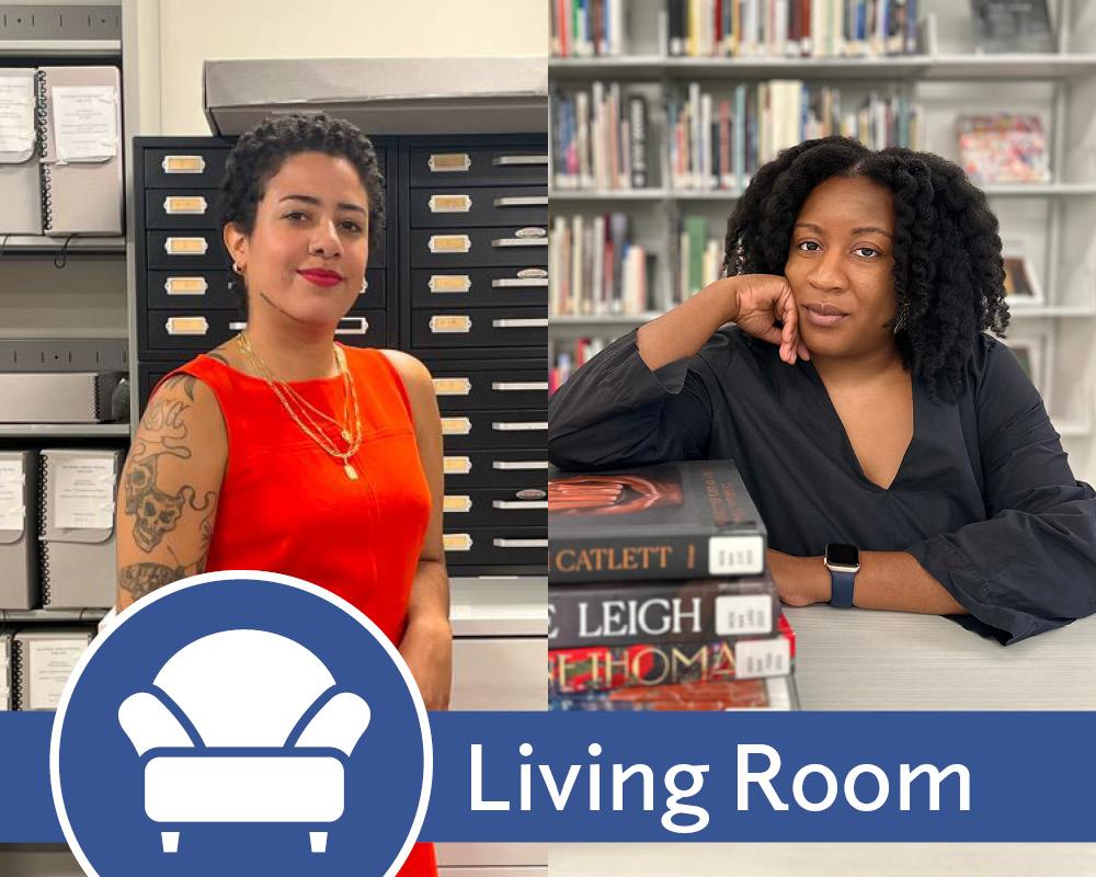 Living Room promo with photographs of Amanda Acosta and Elizabeth Ajunwa