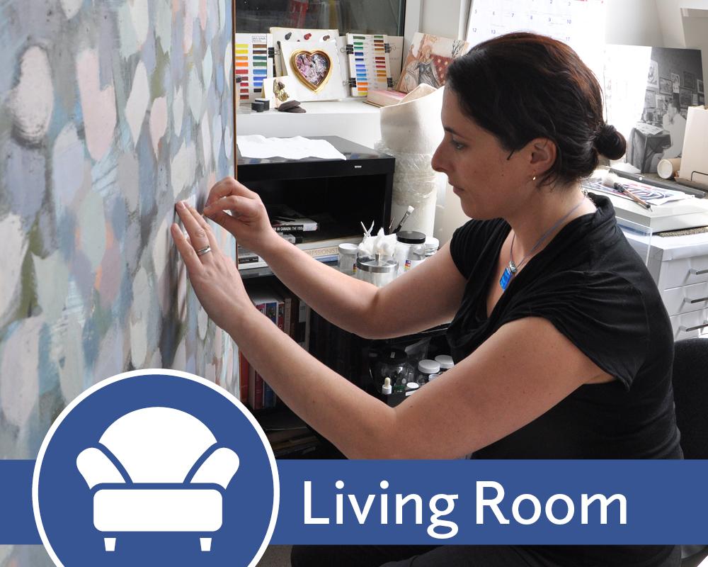 Living Room promo image with Patti working on a painting