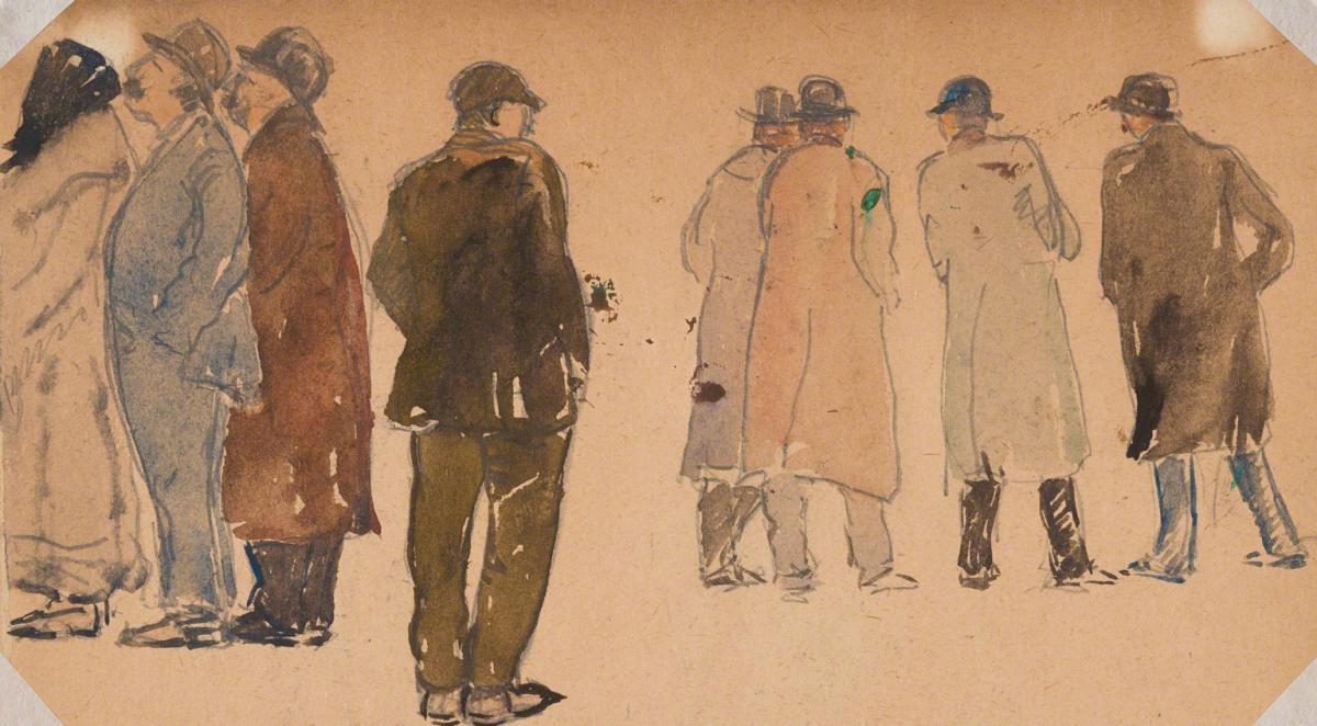 Gifford Beal, Three figures seen from side; five figures seen from behind, c. 1910-c. 1920.