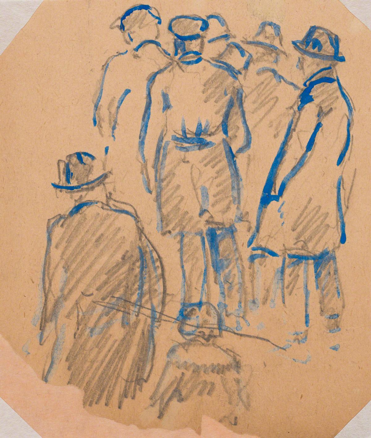Gifford Beal, Seven figures gathering together seen from behind, c. 1910-c. 1920.