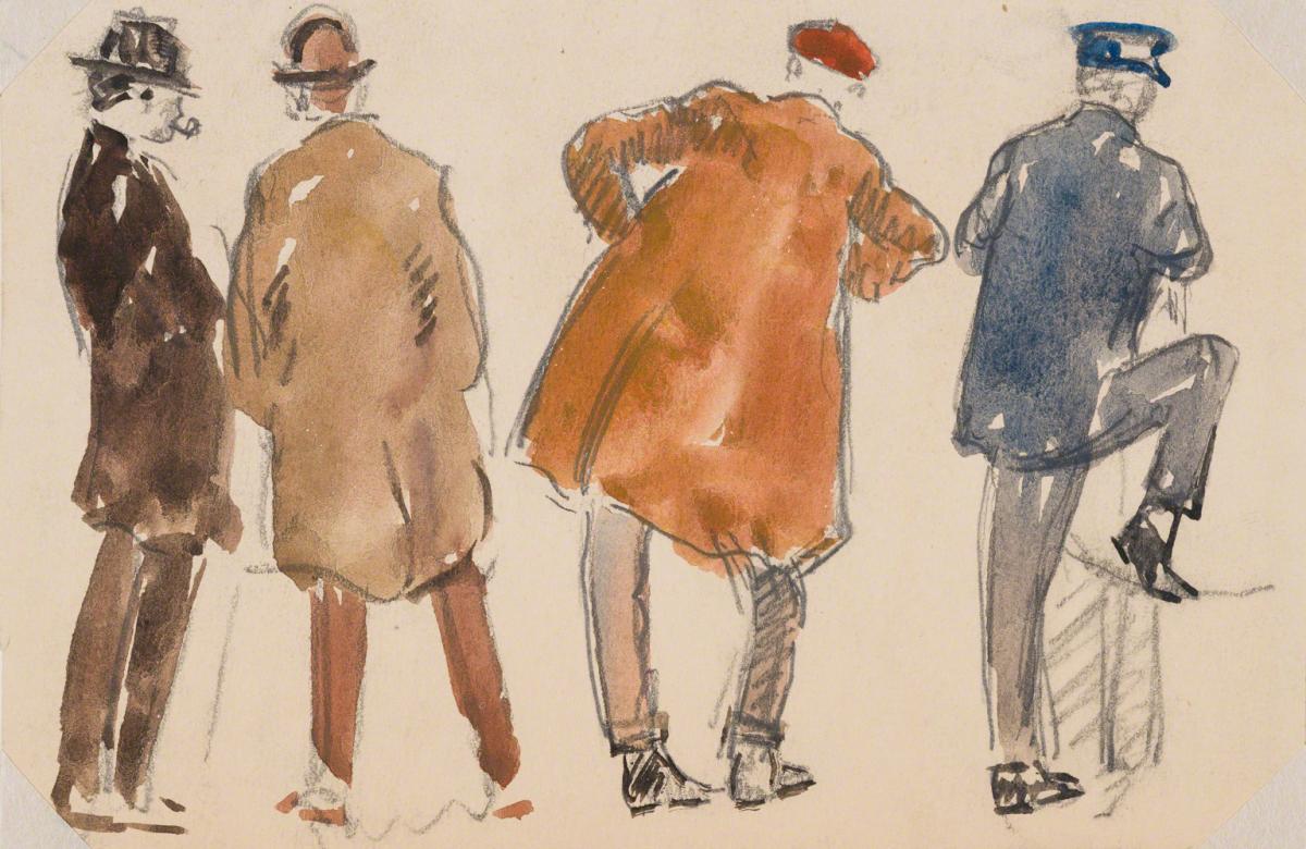 Gifford Beal, Man seen from side; three men seen from behind, c. 1910-c. 1920.