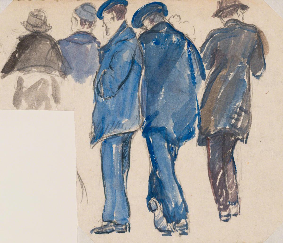 Gifford Beal, Four figures seen from behind; sailor seen from side, c. 1910-c. 1920. 