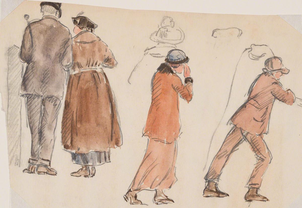 Gifford Beal, Man and woman seen from behind; man and woman seen from side, c. 1910-c. 1920.