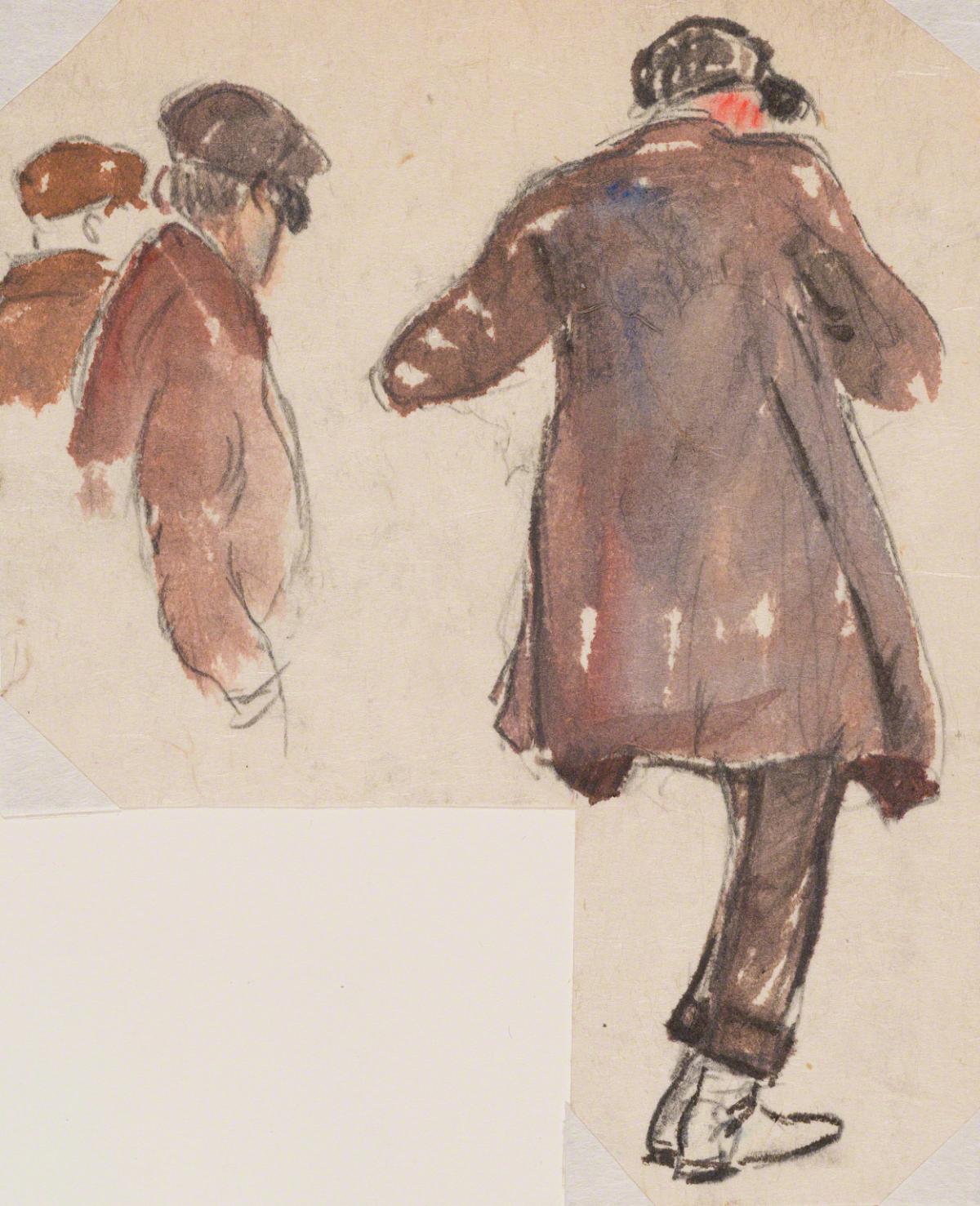 Gifford Beal, Heads and backs of two men seen from side; one-legged man seen from behind, c. 1910-c. 1920.