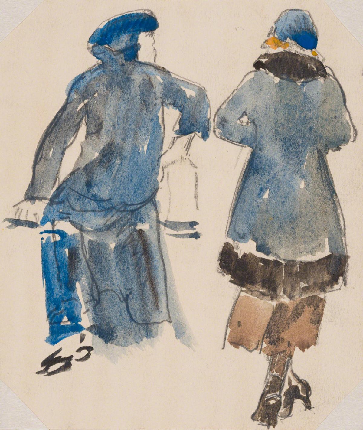 Gifford Beal, Seated sailor and standing woman seen from behind, c. 1910-c. 1920.