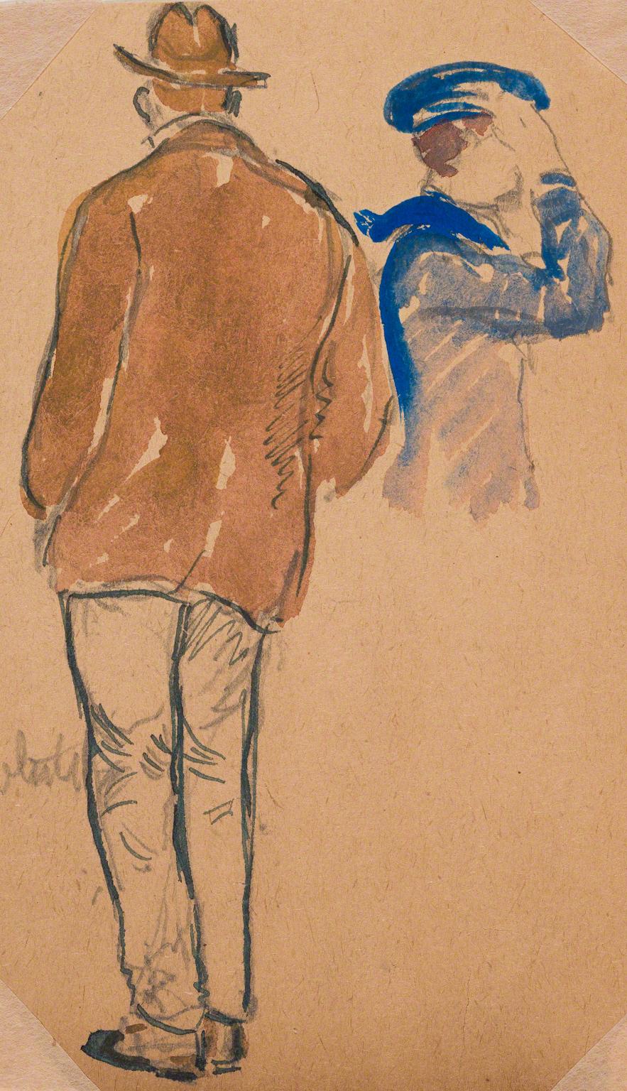 Gifford Beal, Man seen from behind; sailor adjusting his hat seen from side, c. 1910-c. 1920.