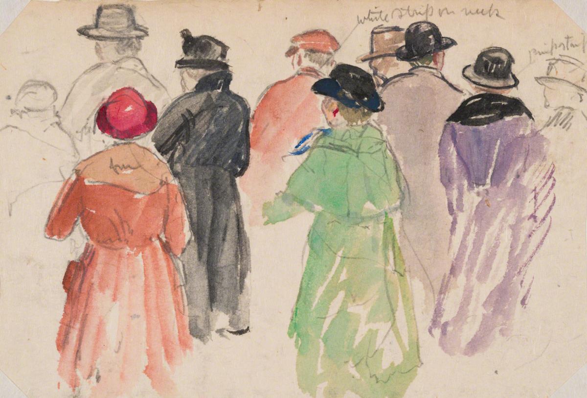 Gifford Beal, Ten figures in a crowd seen from behind, c. 1910-c. 1920.