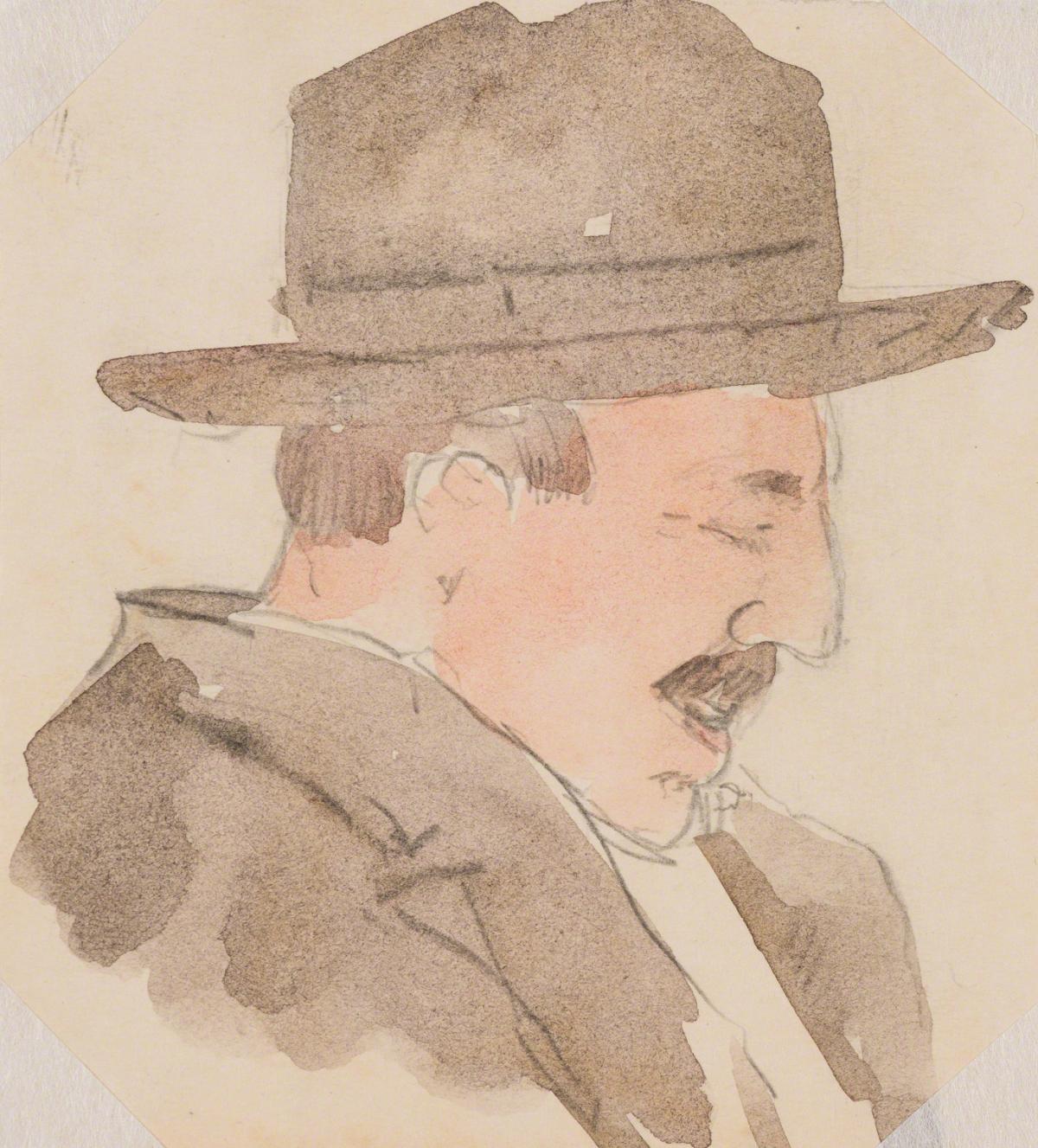 Gifford Beal, Profile of man in brown hat, c. 1910-c. 1920.