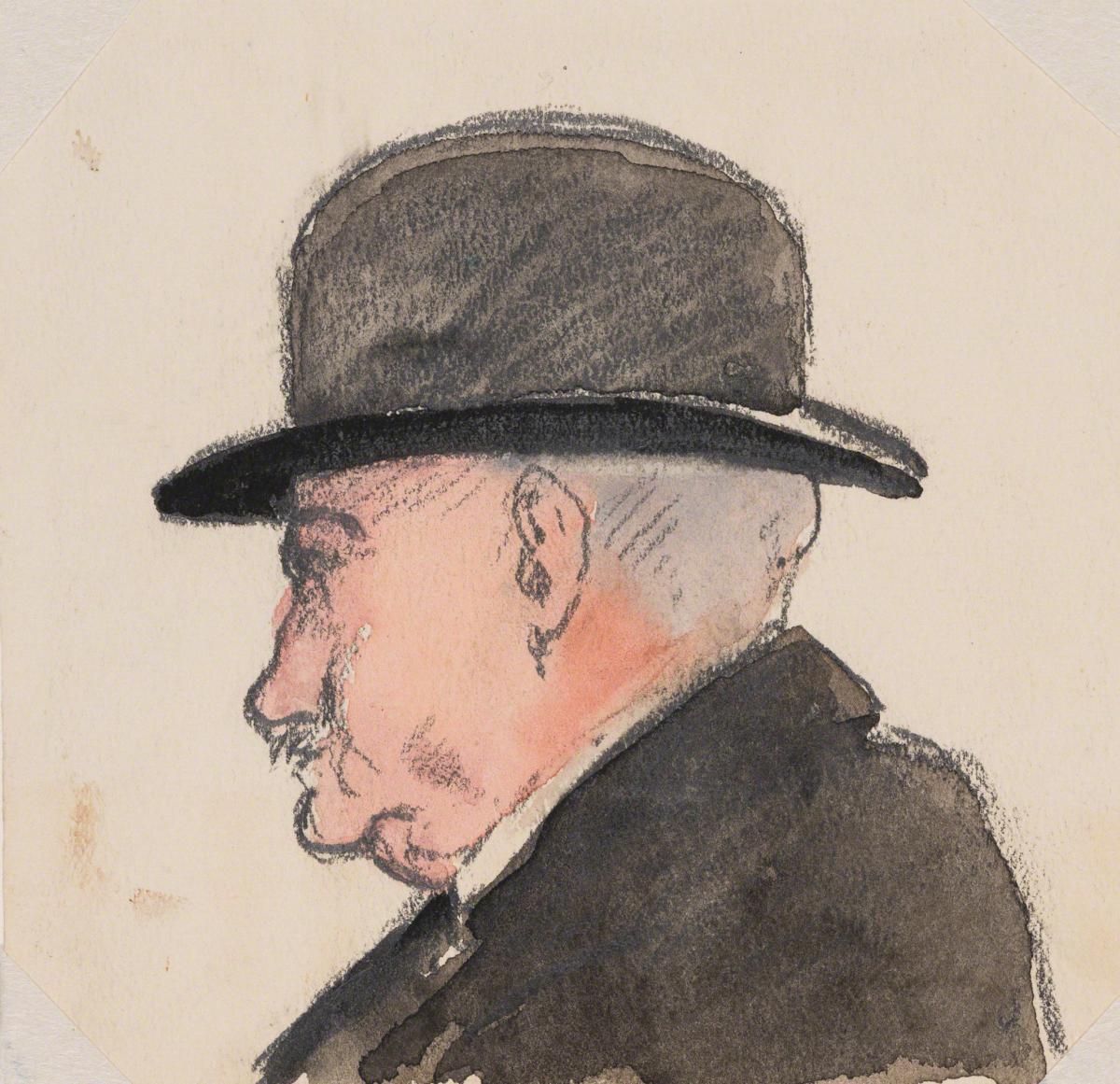 Gifford Beal, Profile of man in bowler hat, c. 1910-c. 1920.