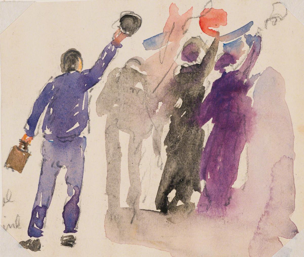 Gifford Beal, Several figures waving seen from behind, c. 1910-c. 1920.