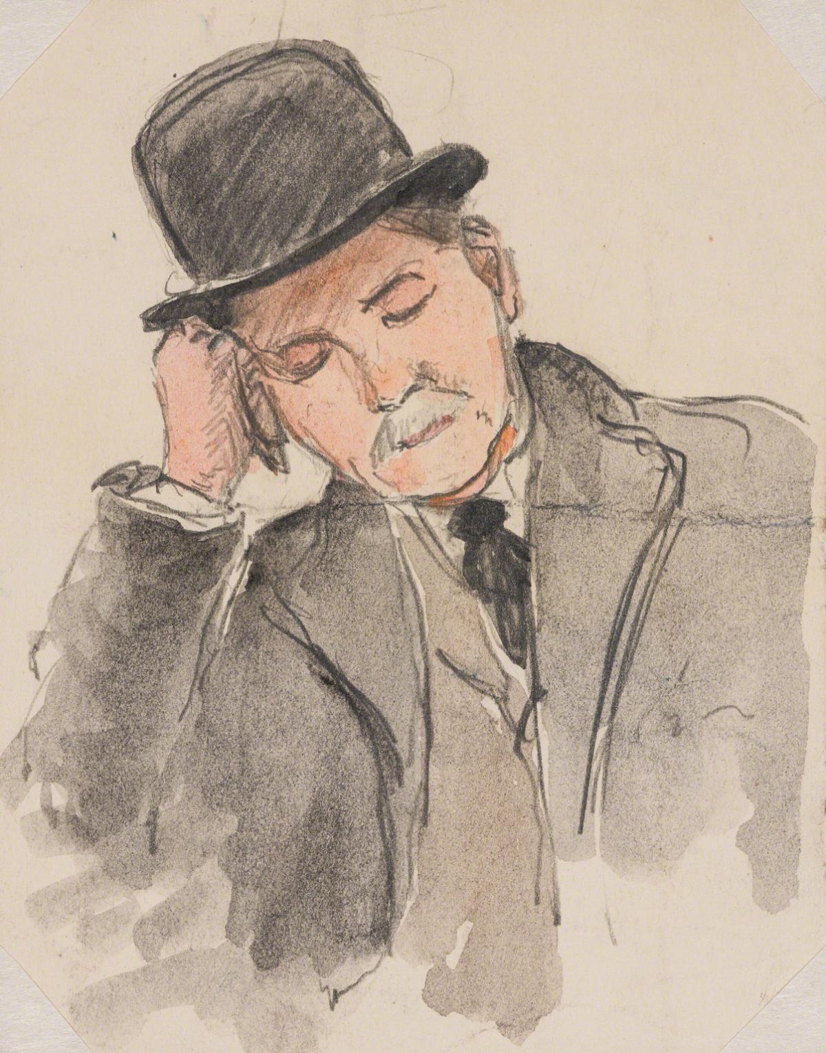 Gifford Beal, Seated man in bowler hat sleeping, c. 1910-c. 1920.