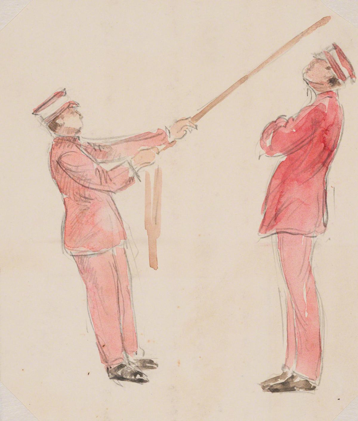 Gifford Beal, Two bellhops seen from side, c. 1910-c. 1920.